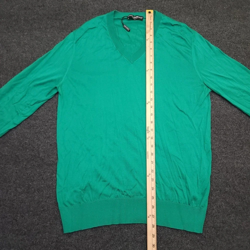 Dolce & Gabbana Mens Size 44 Green V-Neck Sweater Top Made In Italy Quiet Luxury